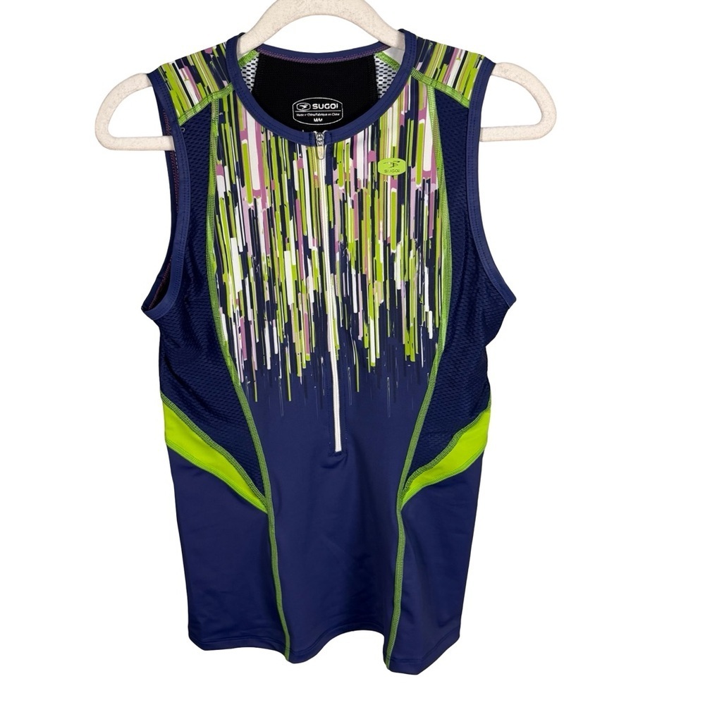 SUGOI Navy and Lime Triathlon Sleeveless Performance Tank Size M Compression
